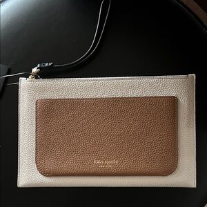 Kate Spade Two-Tone Wristlet in Cream and Tan